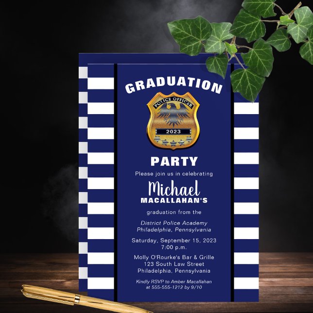 Policeman Police Badge Blue White Studentfest Inbjudningar (Skapare uppladdad)
