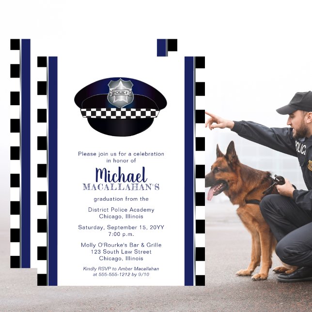 Policeman | Politik | Studentfest för hatt Inbjudningar (Policeman Policewoman Cop Hat Graduation Party Invitation - Print | Download)