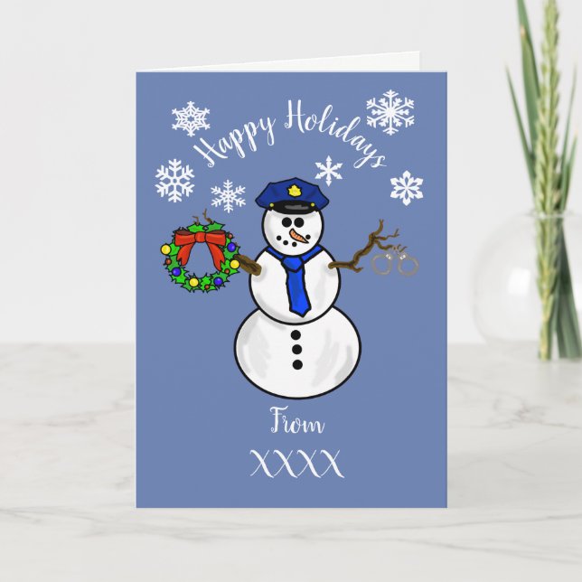 Policeman Snögubbe julkort eller Personligt. Helgkort (Framsida)