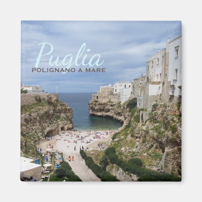 Polignano a Mare city strand in Puglia text magnet (Framsidan)