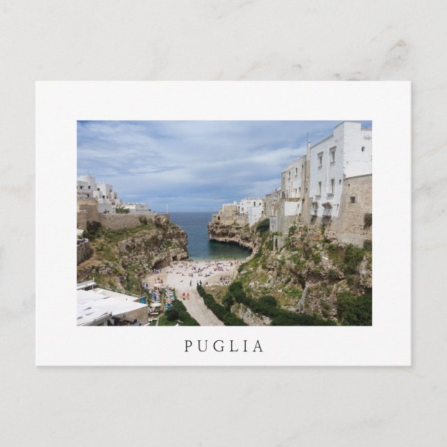 Polignano a Mare city strand, Puglia, vitt vykort (Framsida)