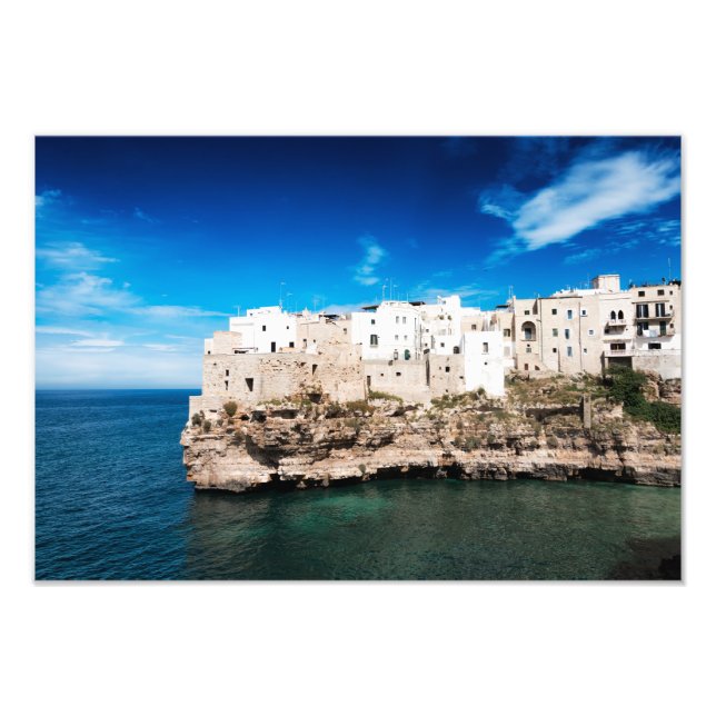 Polignano a Mare-hus på en klippa i Apulien Fototryck (Framsidan)