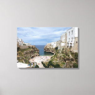 Polignano en Marestadsstrand i den Puglia Canvastryck