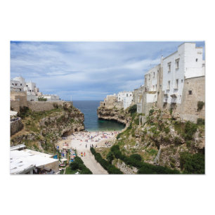 Polignano en Marestadsstrand i det Puglia trycket Fototryck