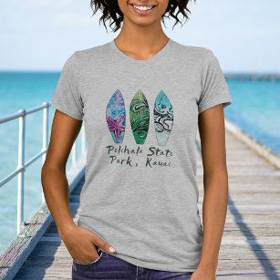 Polihale Kauai Watercolor Surfboard T Shirt