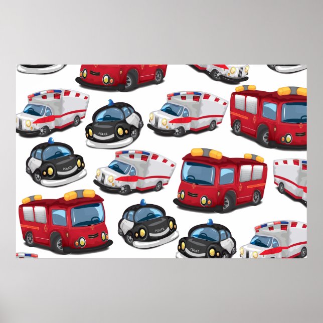 Polis, ambulans och brandkårstransport poster (Framsidan)