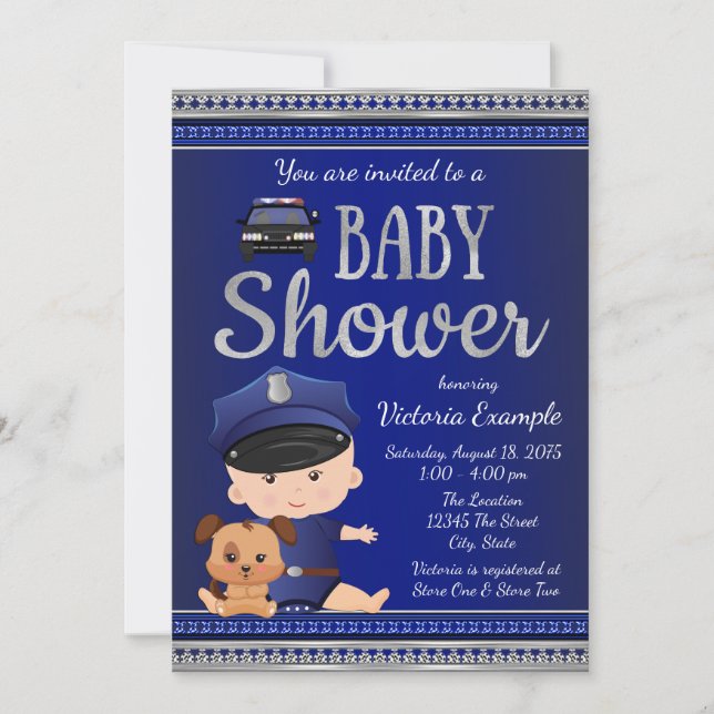 Polis Bebis Shower Inbjudningar (Framsida)