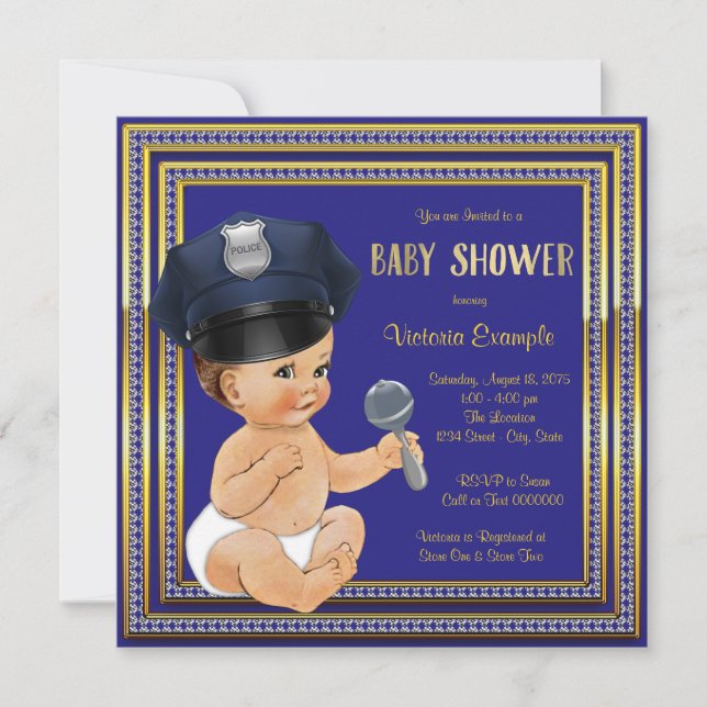 Polis Bebis Shower Inbjudningar (Framsida)
