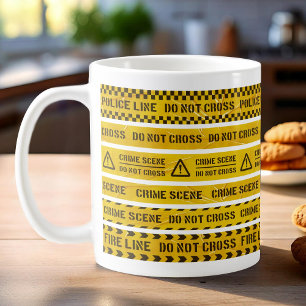 Polis brottsplats gula ränder kaffemugg