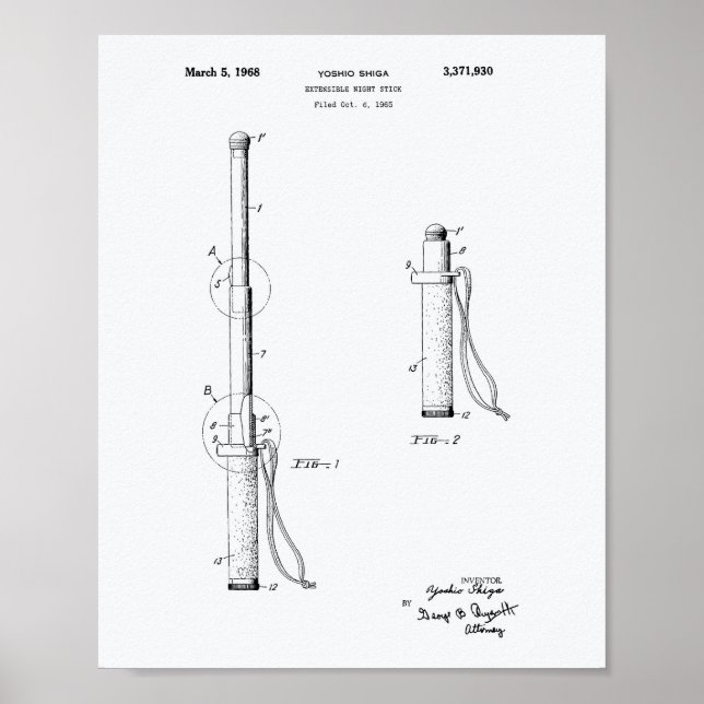 Polis Extensible Stick 1968 Patent - Vit Papper Poster (Framsidan)