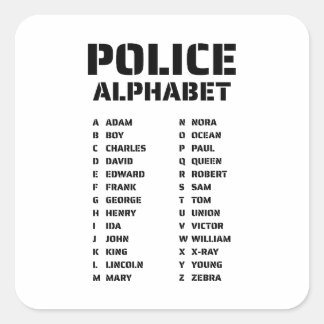 Polis fonetisk alfabet Adam Zebra diagram Fyrkantigt Klistermärke