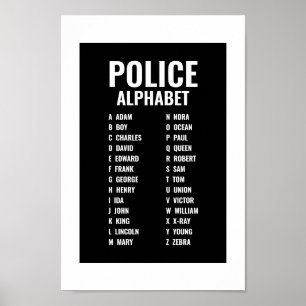 Polis fonetisk alfabet svart & vit poster