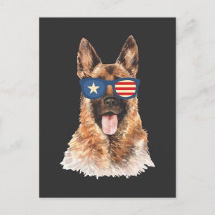 Polis German Shepherd Hund Amerikansk Flagga Vykort