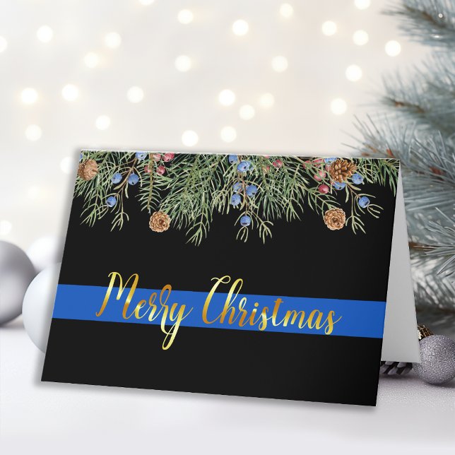 Polis God jul Blue Line Tillsatta lagar Helgkort (Skapare uppladdad)