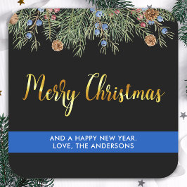 Polis God jul Thin Blue Line Fyrkantigt Klistermärke