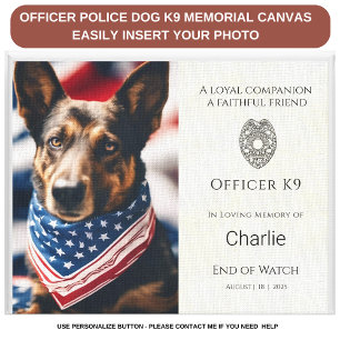 Polis K9 Memorial Photo Police Personlig Canvastryck