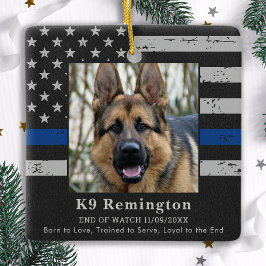 Polis K9 Memorial - Thin Blue Line - Polisens Hund Julgransprydnad Keramik