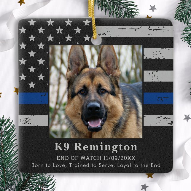 Polis K9 Memorial - Thin Blue Line - Polisens Hund Julgransprydnad Keramik (Skapare uppladdad)