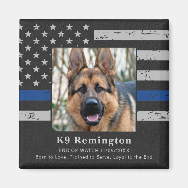 Polis K9 Memorial - Thin Blue Line - Polisens Hund Magnet (Framsidan)