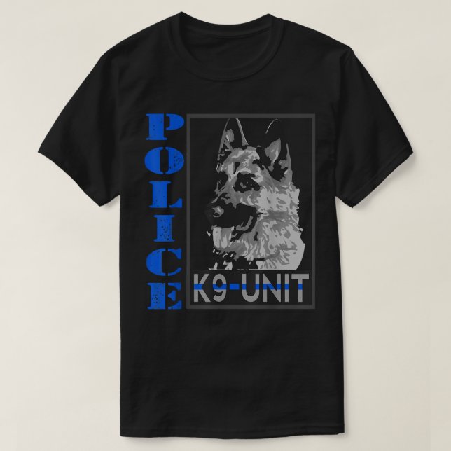 Polis K-9 enhet Thin Blue Line Officer Hund Tyska T Shirt (Design framsida)