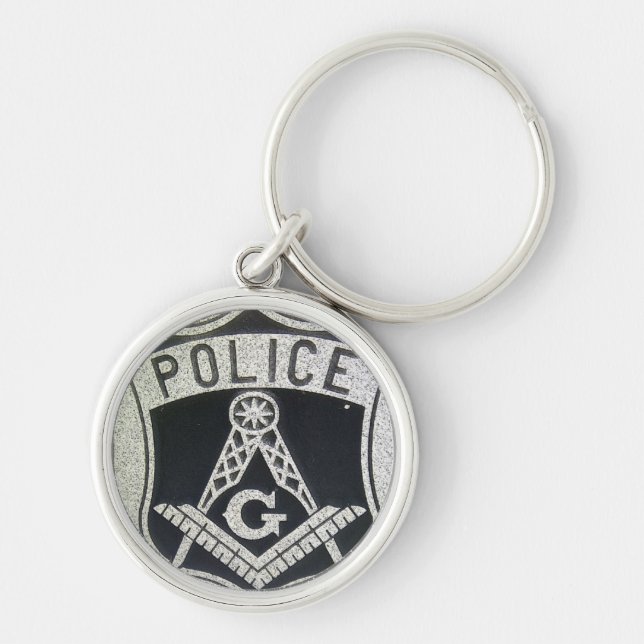 Polis Masonic Keychain Rund Silverfärgad Nyckelring (Framsidan)