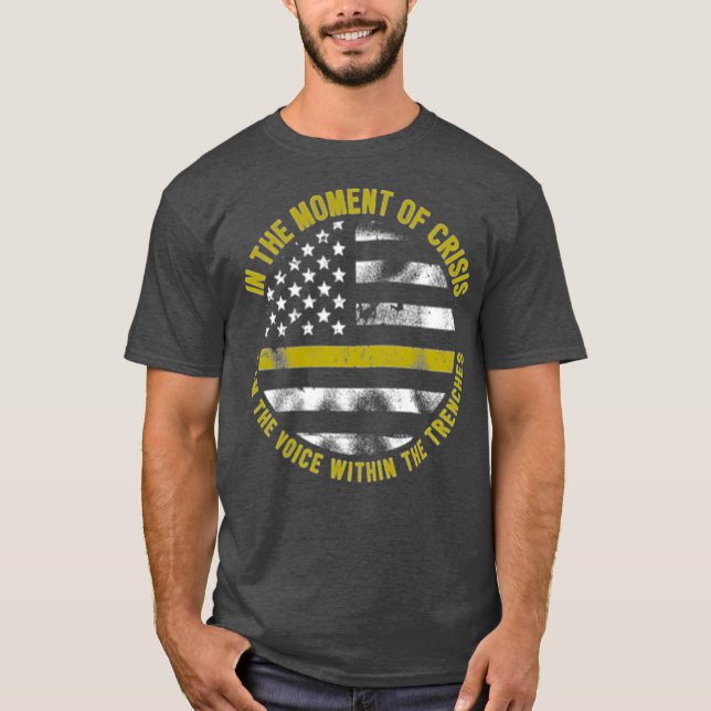 Polis och brand 911 Dispatcher Thin Guld Line T Shirt (Framsida)