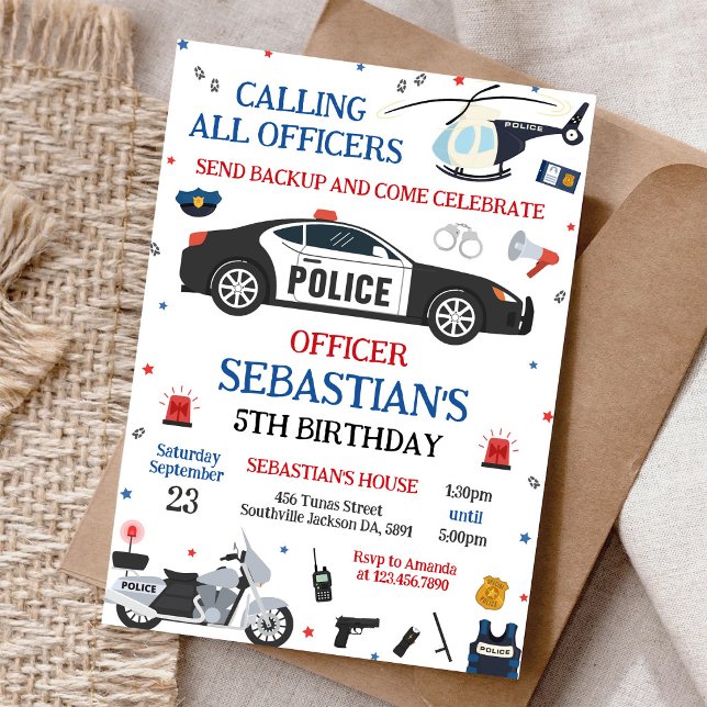 Polis Officer Polisman Barn Födelsedagsinbjudan Inbjudningar (Skapare uppladdad)