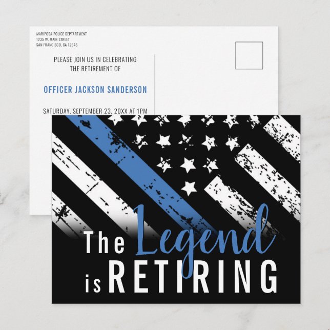 Polis Pension Blue Line Flagga Tillsatta lagar Inbjudan Vykort (Fram/baksida)