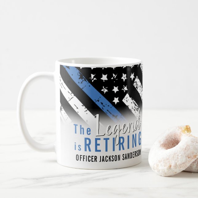 Polis Pension Blue Line Flagga Tillsatta lagar Kaffemugg (Med munk)