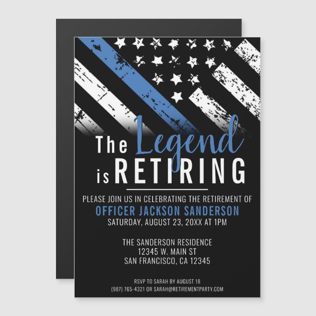 Polis Pension Blue Line Flagga Tillsatta lagar Magnetisk Inbjudningskort (Fram/baksida)