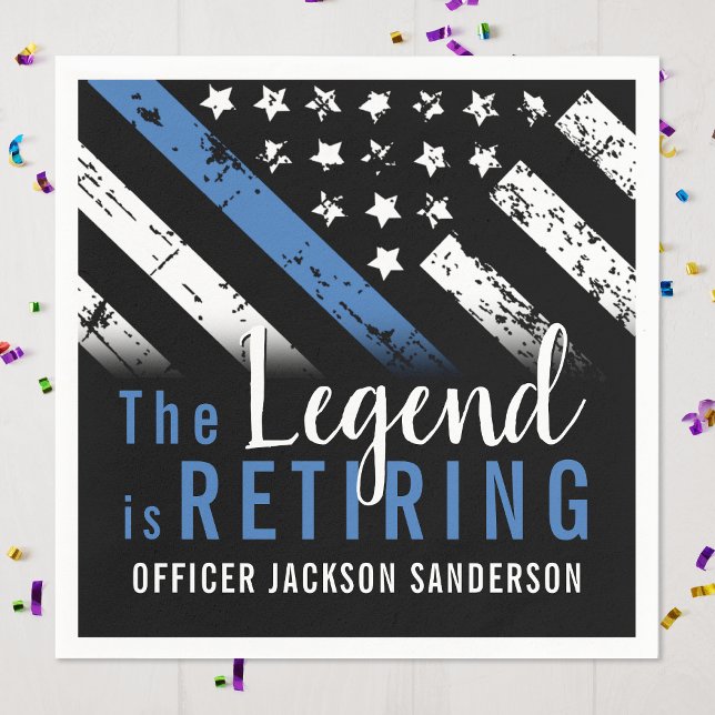 Polis Pension Blue Line Flagga Tillsatta lagar Pappersservett (Police Officer Law Enforcement Retirement Party Napkins)