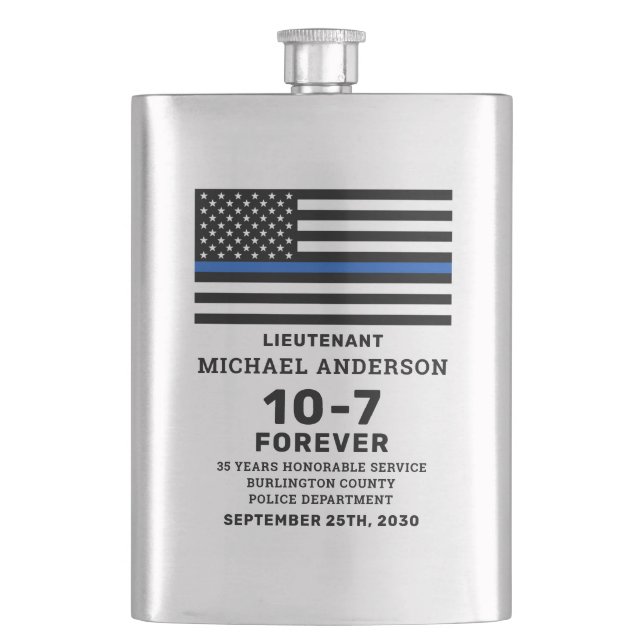 Polis Pension Gift personalize Thin Blue Line Fickplunta (Framsidan)