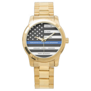 Polis Pension Gift Thin Blue Line Flagga Guld Armbandsur