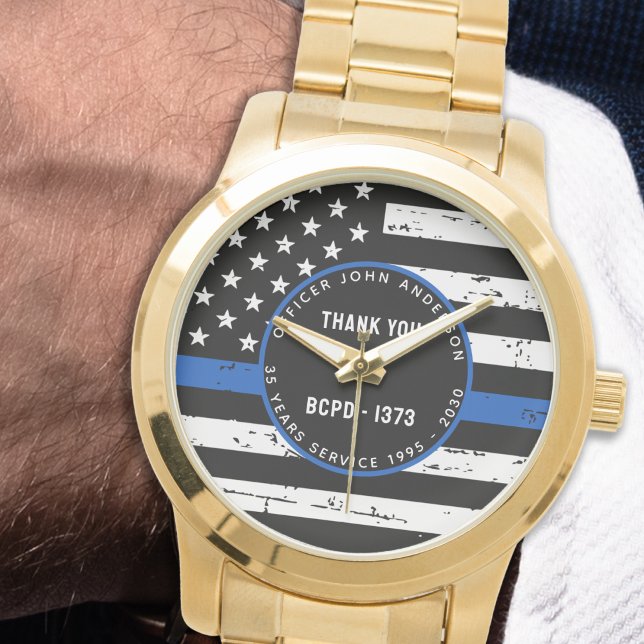 Polis Pension Personlig Thin Blue Line Flagga Armbandsur (Skapare uppladdad)