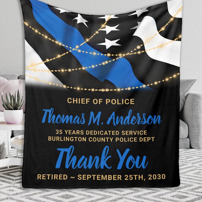 Polis Pension Personlig Thin Blue Line Flagga Fleecefilt (Skapare uppladdad)
