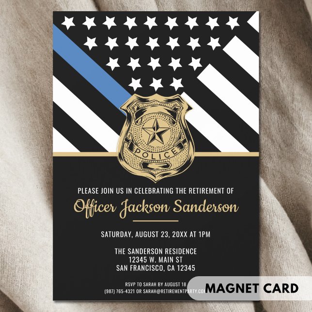 Polis Pension Thin Blue Line Tillsatta lagar Magnetisk Inbjudningskort (Police Retirement Flag Law Enforcement Officer Magnetic Invitation)