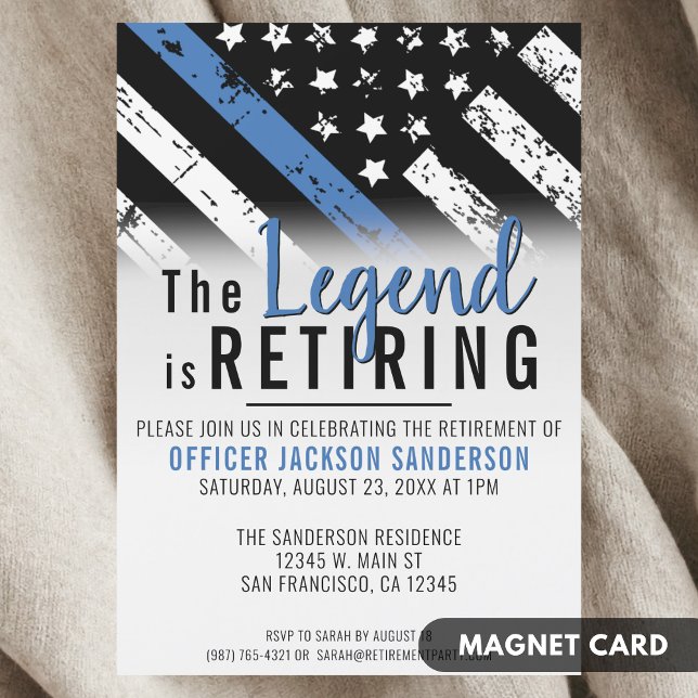 Polis Pension Thin Blue Line Tillsatta lagar Magnetisk Inbjudningskort (Police Retirement Blue Line Flag Law Enforcement Magnetic Invitation)