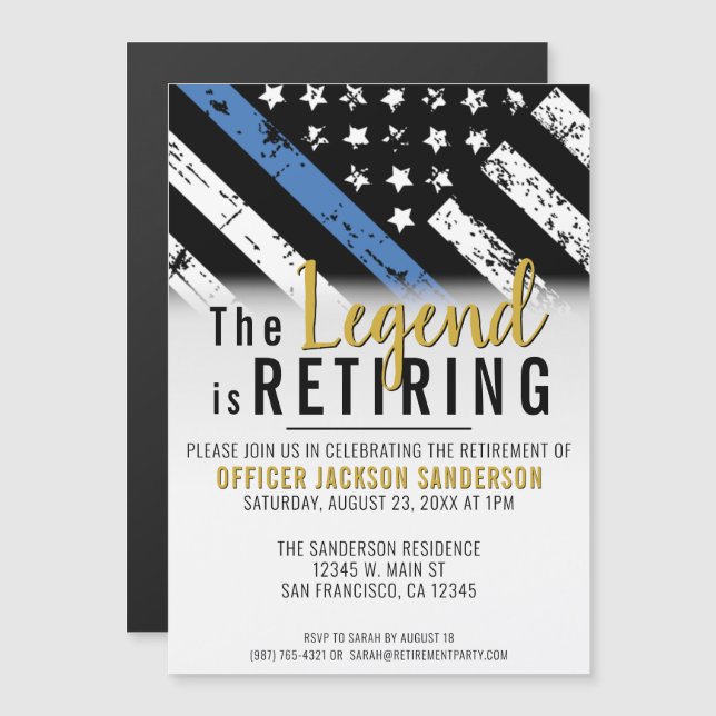 Polis Pension Thin Blue Line Tillsatta lagar Magnetisk Inbjudningskort (Fram/baksida)