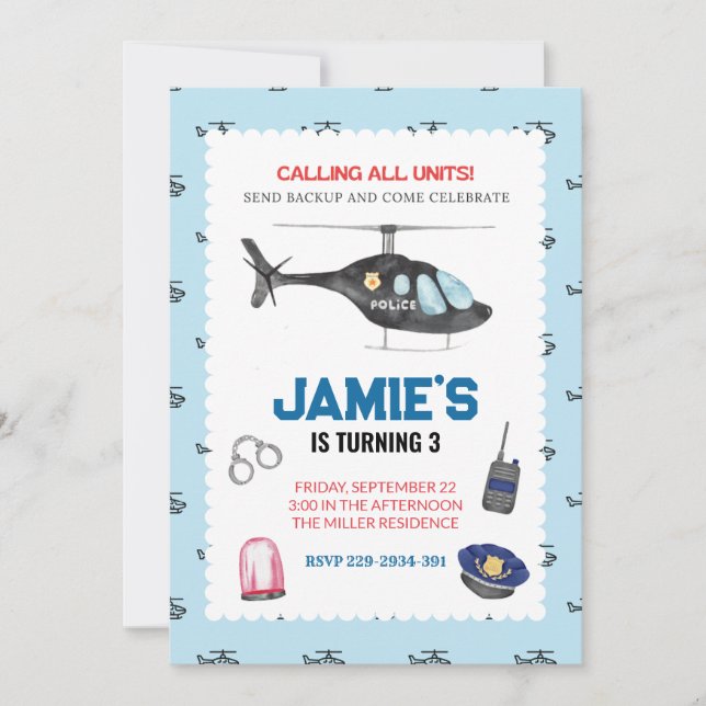 Polis Polisman Födelsedagsinbjudan Inbjudningar (Framsida)