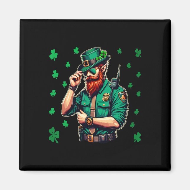Polis St Patricks Day Irländsk Shamrock Lycka Magnet (Framsidan)