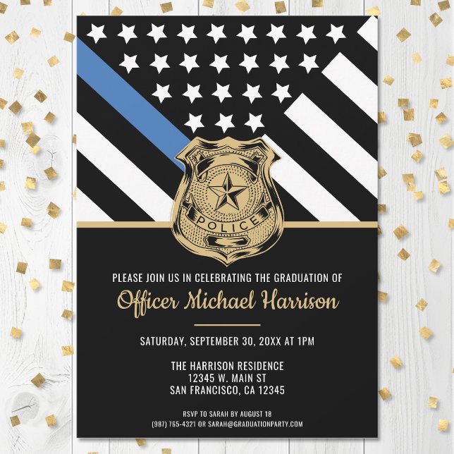Polis Studenten Blue Line Flagga Tillsatta lagar Inbjudningar (Police Graduation Blue Line Flag Law Enforcement Invitation)
