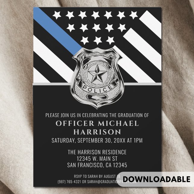 Polis Studenten Blue Line Flagga Tillsatta lagar Inbjudningar (Police Graduation Blue Line Flag Law Enforcement Invitation)