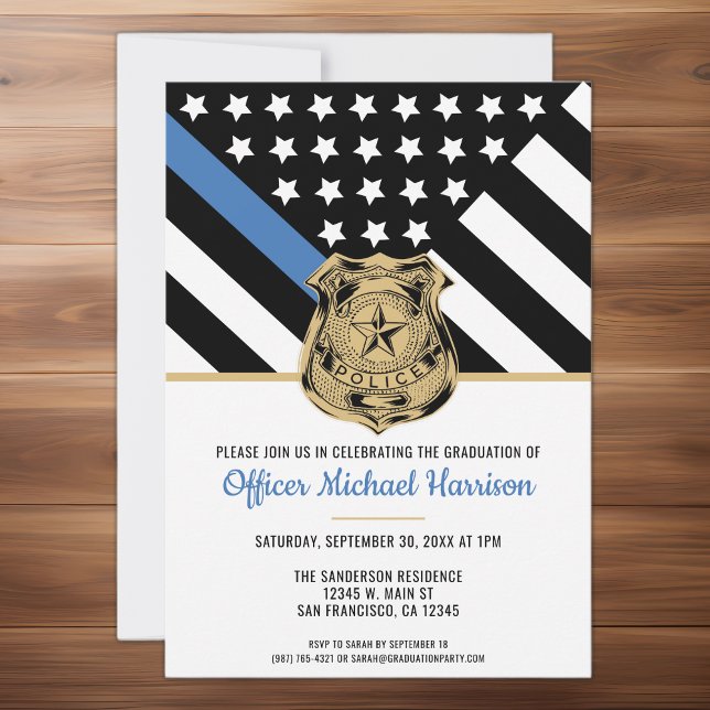 Polis Studenten Thin Blue Line Tillsatta lagar Inbjudningar (Police Graduation Thin Blue Line Law Enforcement Invitation)