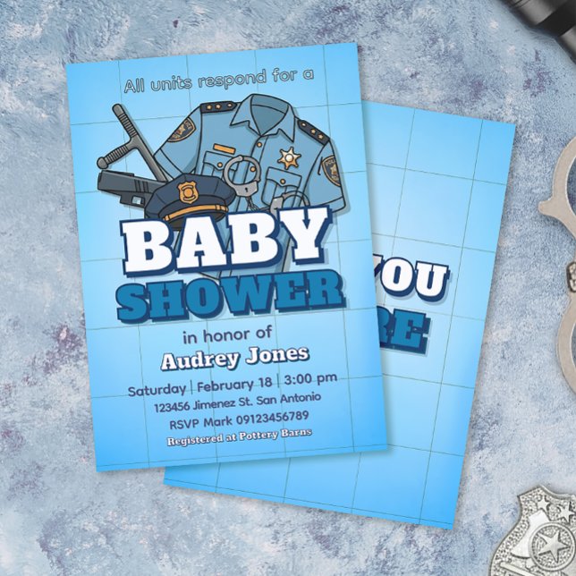 Polis-tema Baby Shower Inbjudningar (Skapare uppladdad)