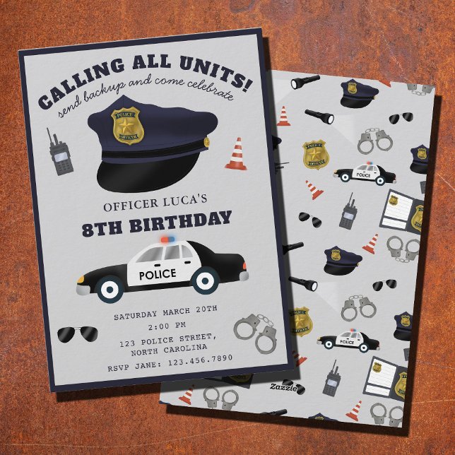 Polis tema polis konstapel födelsedagsfest inbjudningar (Police Themed Policeman Cop Birthday Party Invitation)