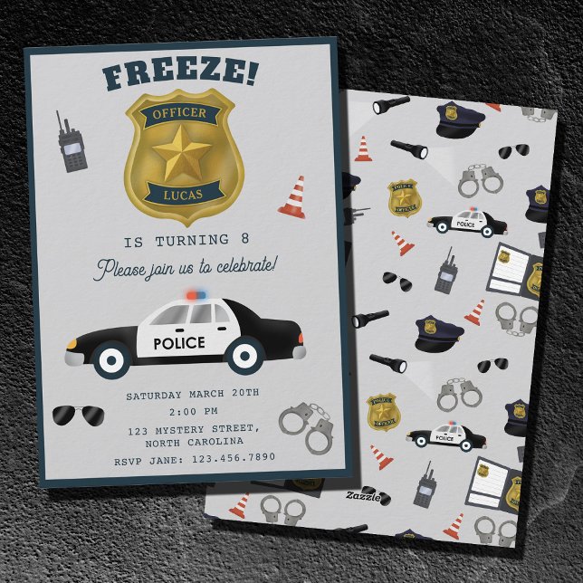 Polis-tema Polis Konstapel Födelsedagsfirande Inbjudningar (Police Themed Policeman Cop Birthday Party Invitation)