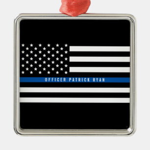 Polis Thin Blue Line American Flagga Julgransprydnad Metall