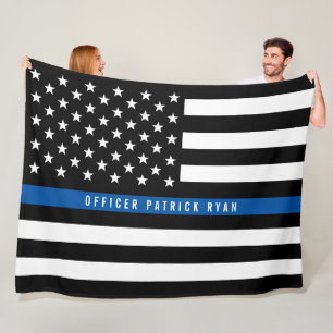 Polis Thin Blue Line American Flagga Monogram Larg Fleecefilt