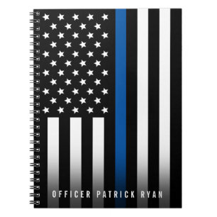 Polis Thin Blue Line American Flagga Monogram Namn Anteckningsbok