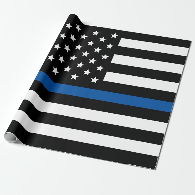 Polis Thin Blue Line American Flagga Presentpapper (Utrullad)